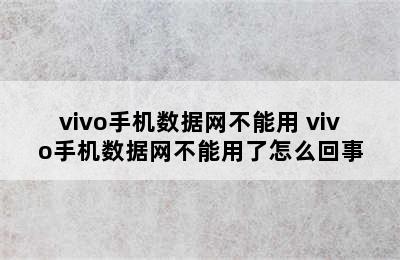 vivo手机数据网不能用 vivo手机数据网不能用了怎么回事